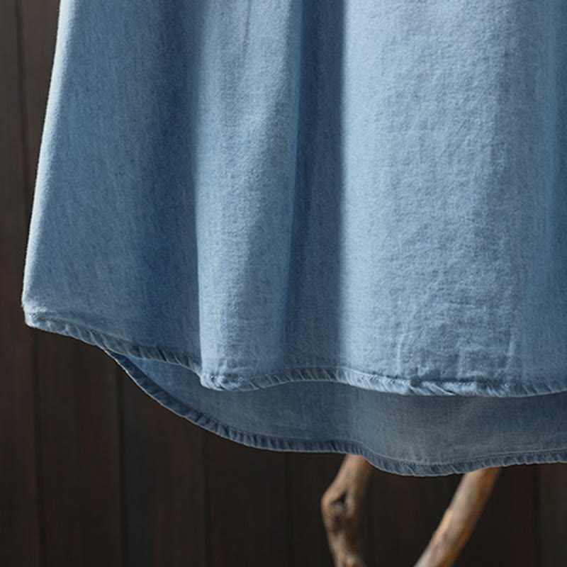 Chemise femme en denim de coton à demi-boutons, ornée de broderies florales géométriques et de Buddha Stones - image 13