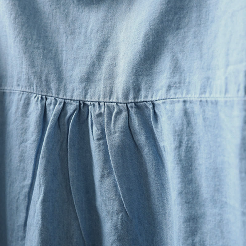 Chemise femme en denim de coton à demi-boutons, ornée de broderies florales géométriques et de Buddha Stones - image 7