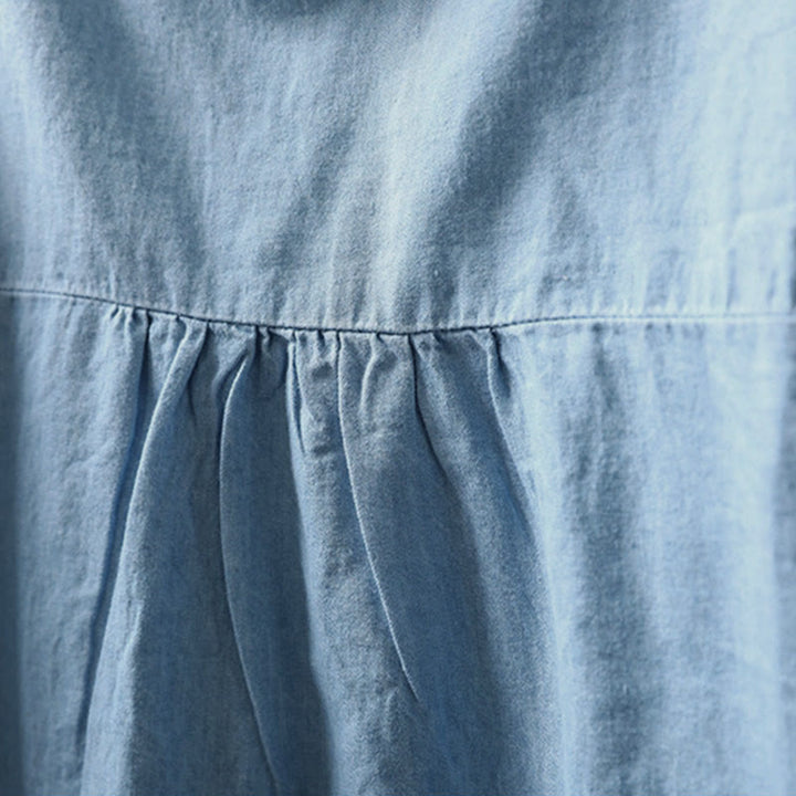 Chemise femme en denim de coton à demi-boutons, ornée de broderies florales géométriques et de Buddha Stones - image 7