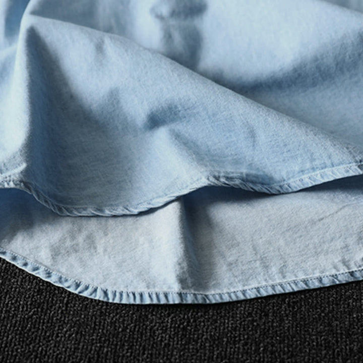 Chemise femme en denim de coton à demi-boutons, ornée de broderies florales géométriques et de Buddha Stones - image 14