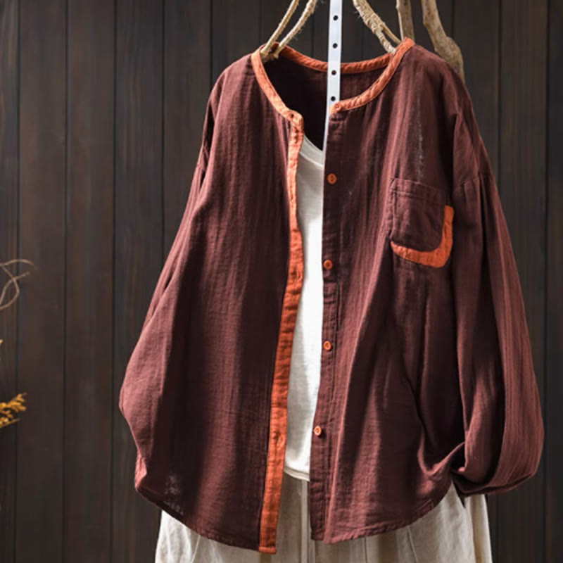 Chemise en coton à manches longues pour femme, motif Buddha Stones, boutons contrastés. - Pérou - US4-6，UK/AU8-10，EU36-38 (F) - image 16