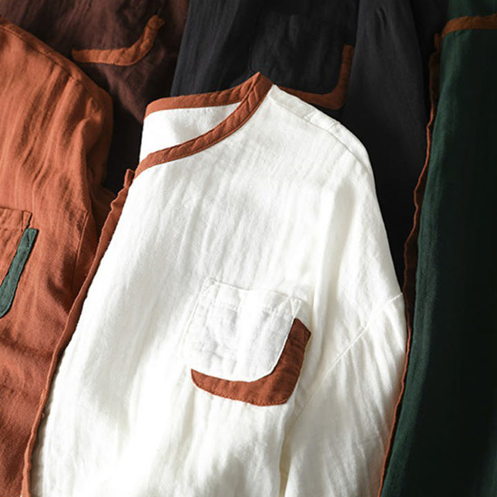 Chemise en coton à manches longues pour femme, motif Buddha Stones, boutons contrastés. - image 19