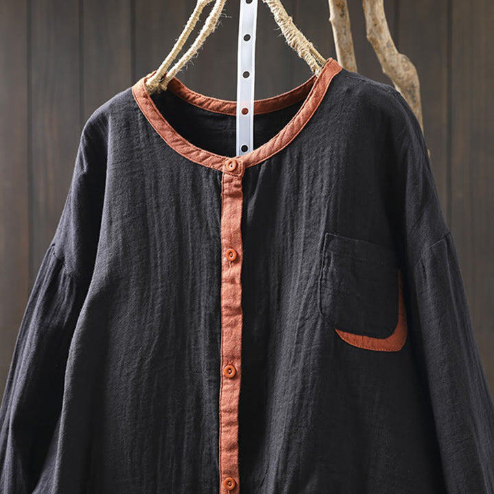 Chemise en coton à manches longues pour femme, motif Buddha Stones, boutons contrastés. - image 15