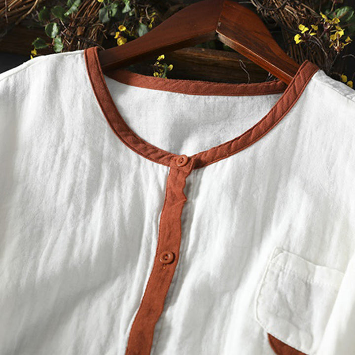 Chemise en coton à manches longues pour femme, motif Buddha Stones, boutons contrastés. - image 6