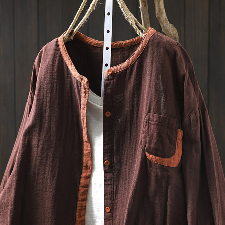 Chemise en coton à manches longues pour femme, motif Buddha Stones, boutons contrastés. - image 17