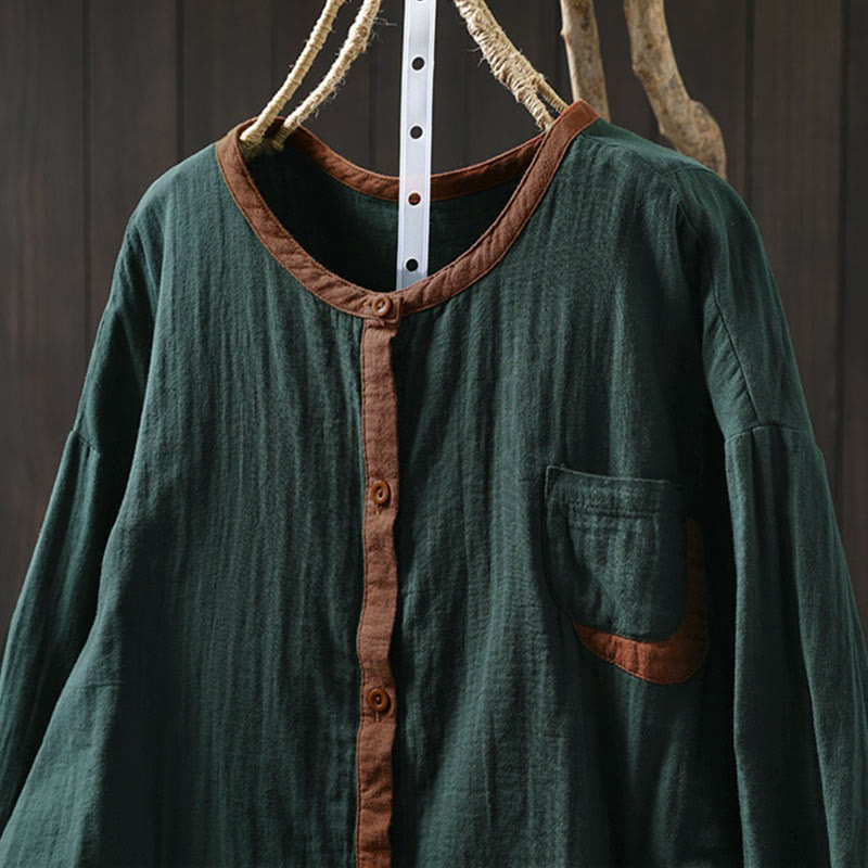 Chemise en coton à manches longues pour femme, motif Buddha Stones, boutons contrastés. - image 1