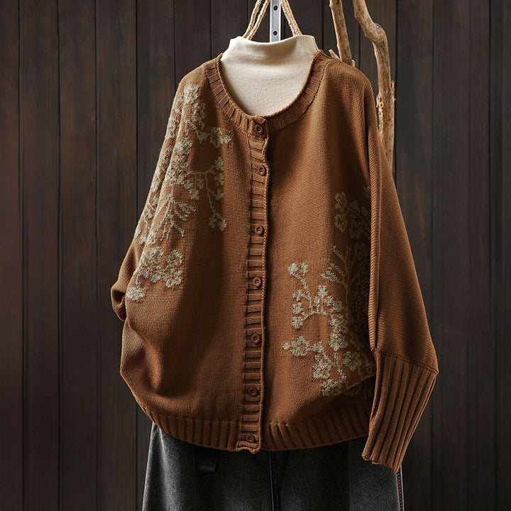 Cardigan long en coton à manches chauve-souris pour femme, orné de boutons floraux et de Buddha Stones - Pérou - US4-6，UK/AU8-10，EU36-38 (F) - image 2