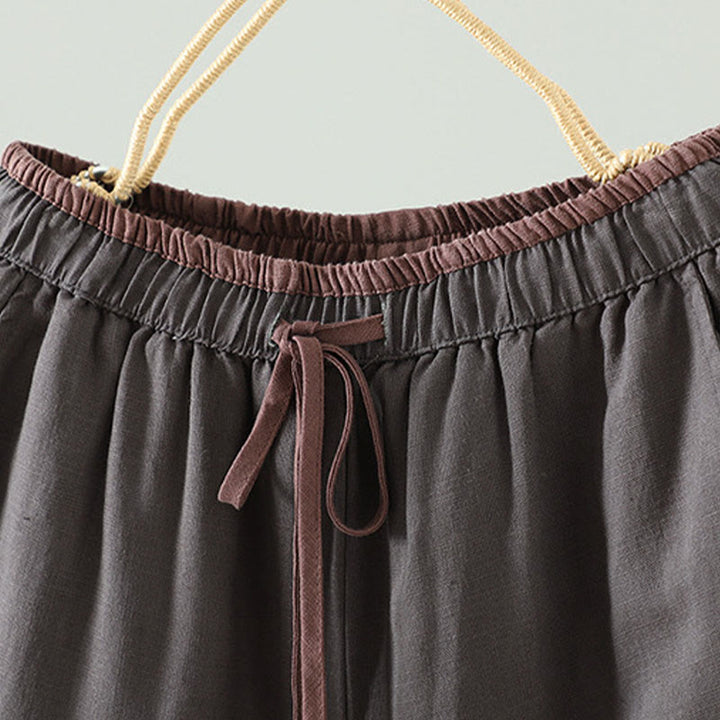 Pantalon large d'hiver pour femme en coton et lin, à cordon de serrage contrastant et poches , Buddha Stones - image 18