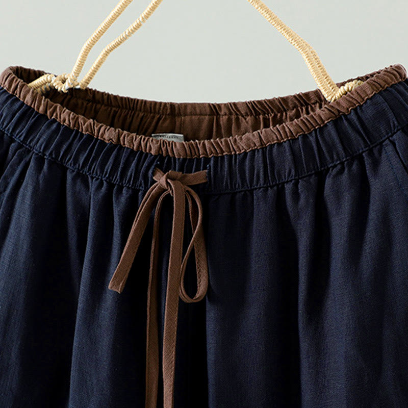 Pantalon large d'hiver pour femme en coton et lin, à cordon de serrage contrastant et poches , Buddha Stones - image 2