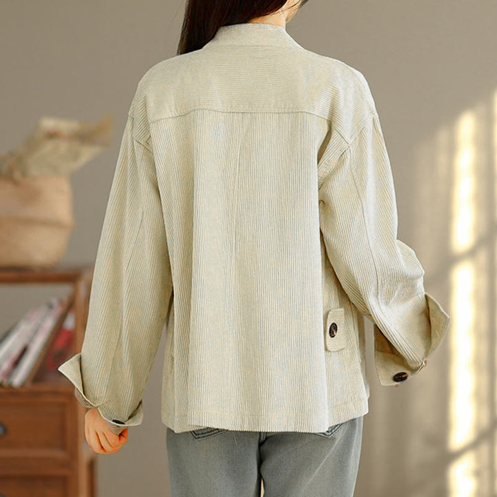 Veste femme à manches longues en velours côtelé avec poches et boutons en forme de Buddha Stones - image 2