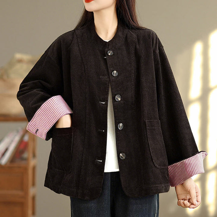 Veste femme à manches longues en velours côtelé avec poches et boutons en forme de Buddha Stones - image 18