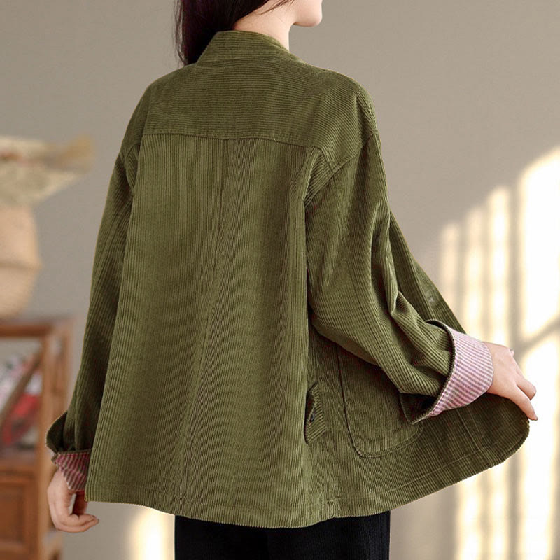 Veste femme à manches longues en velours côtelé avec poches et boutons en forme de Buddha Stones - image 9