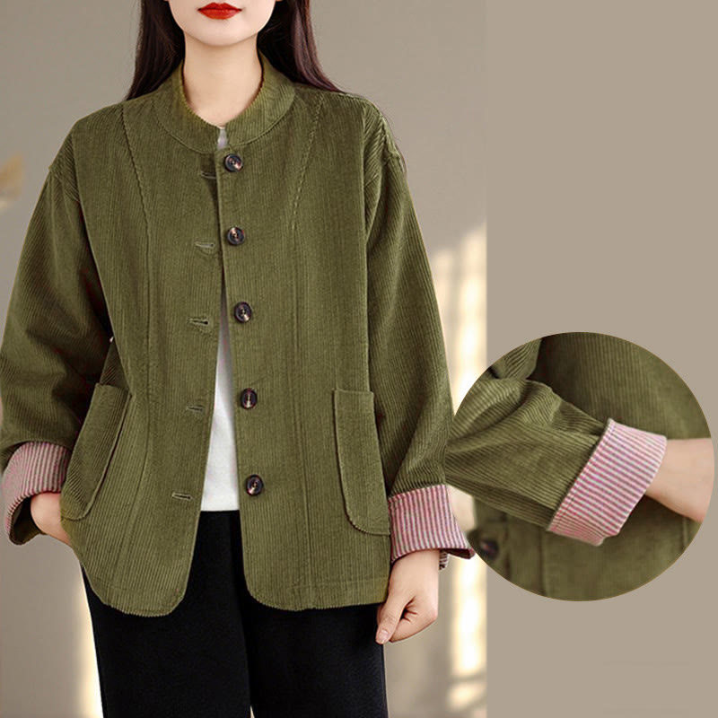 Veste femme à manches longues en velours côtelé avec poches et boutons en forme de Buddha Stones - image 12