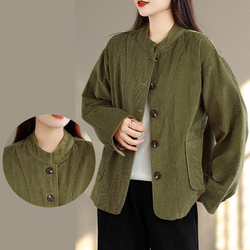 Veste femme à manches longues en velours côtelé avec poches et boutons en forme de Buddha Stones - image 11