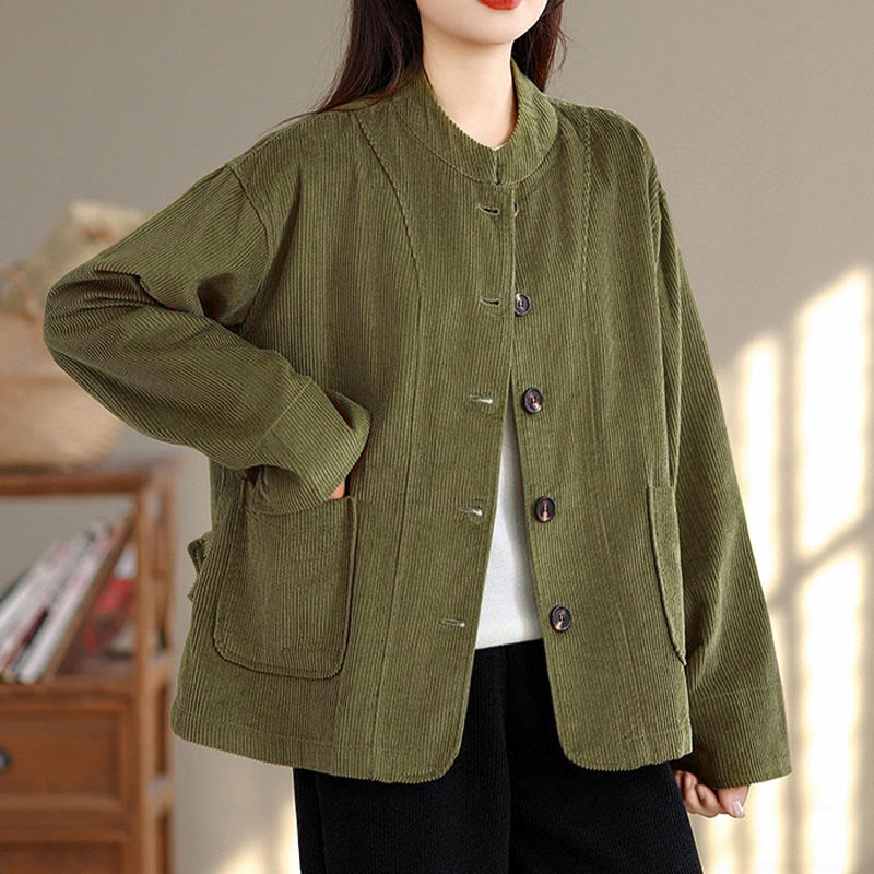 Veste femme à manches longues en velours côtelé avec poches et boutons en forme de Buddha Stones - image 8