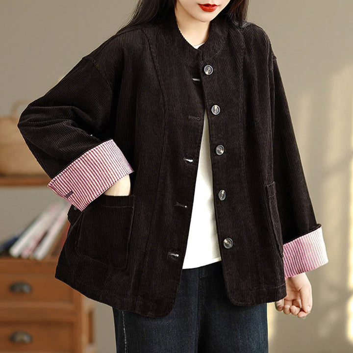 Veste femme à manches longues en velours côtelé avec poches et boutons en forme de Buddha Stones - image 20