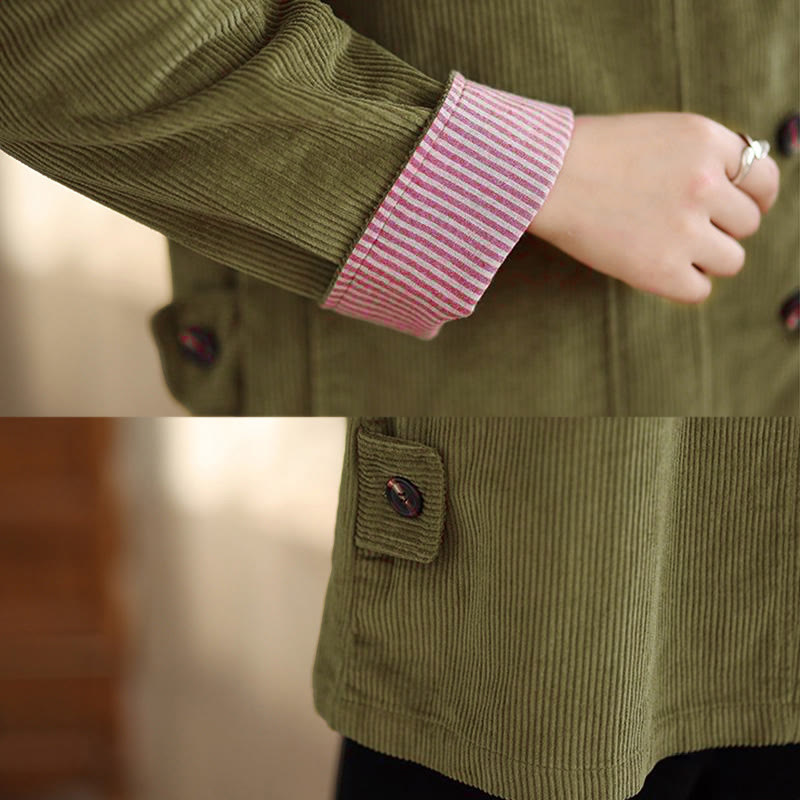 Veste femme à manches longues en velours côtelé avec poches et boutons en forme de Buddha Stones - image 16