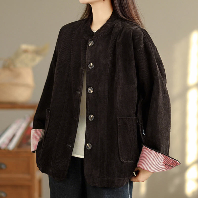 Veste femme à manches longues en velours côtelé avec poches et boutons en forme de Buddha Stones - image 19