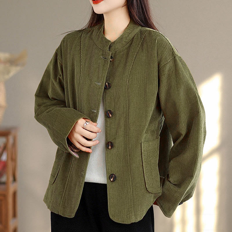Veste femme à manches longues en velours côtelé avec poches et boutons en forme de Buddha Stones - image 10