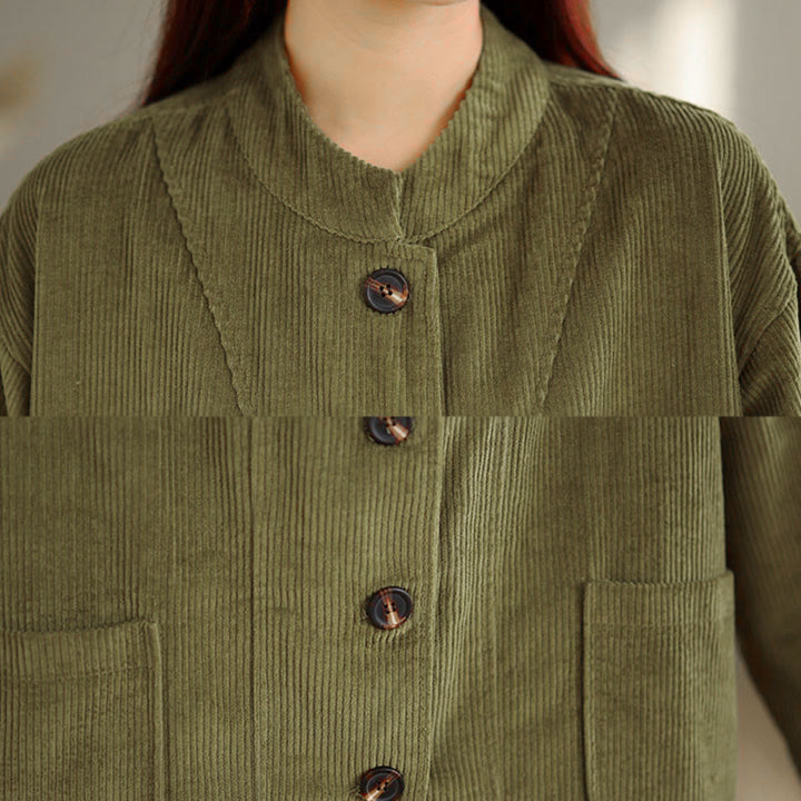 Veste femme à manches longues en velours côtelé avec poches et boutons en forme de Buddha Stones - image 14