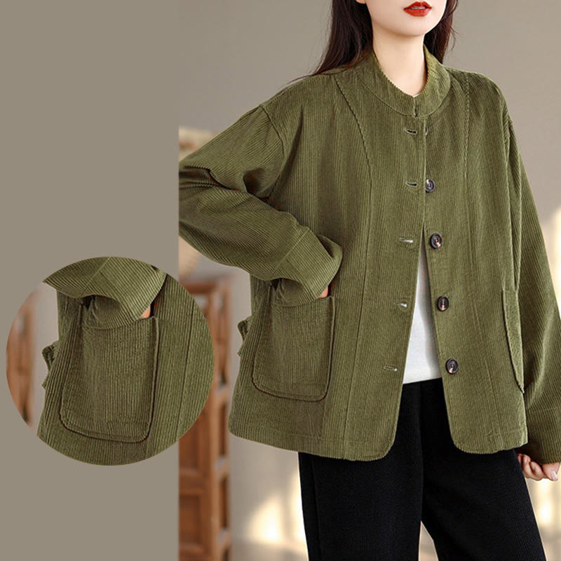 Veste femme à manches longues en velours côtelé avec poches et boutons en forme de Buddha Stones - image 13