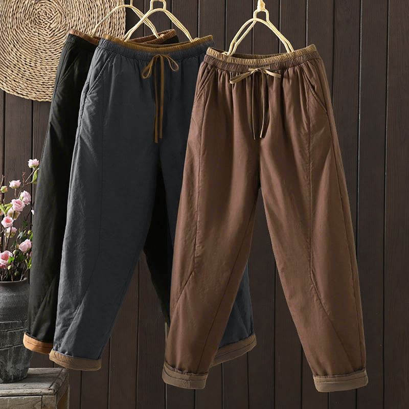 Pantalon thermique harem pour femme en coton uni Buddha Stones avec poches - image 0