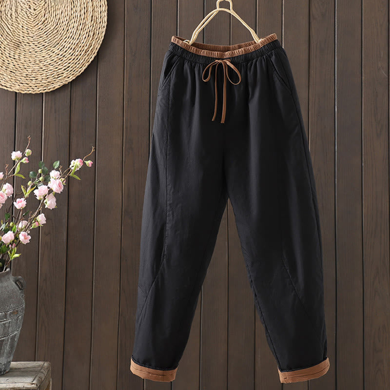 Pantalon thermique harem pour femme en coton uni Buddha Stones avec poches - Noir - US8-10，UK/AU12-14，EU40-42 (2XL) - image 1