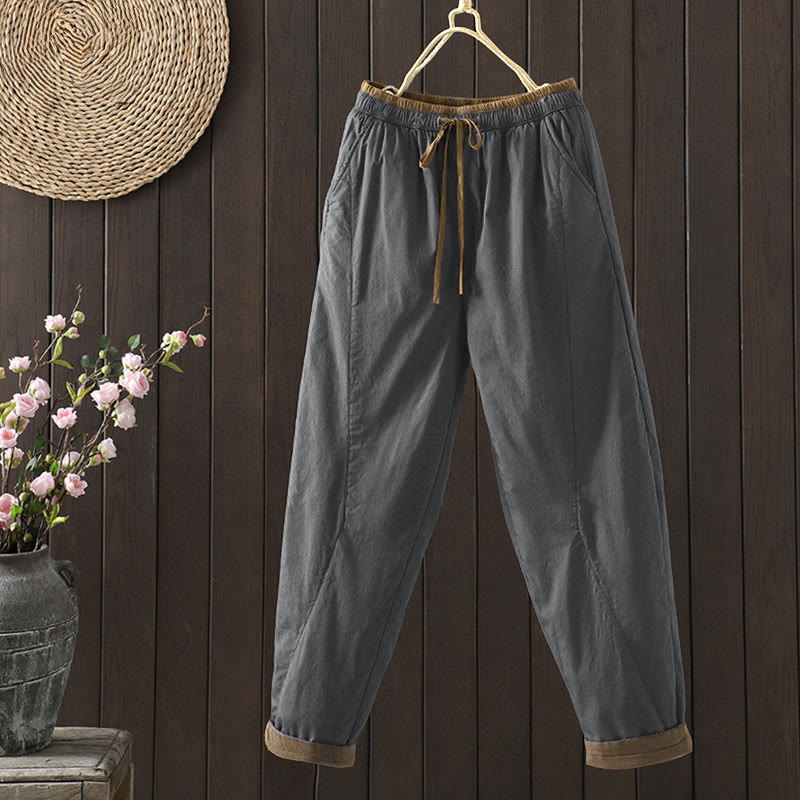 Pantalon thermique harem pour femme en coton uni Buddha Stones avec poches - Gris sombre - US8-10，UK/AU12-14，EU40-42 (2XL) - image 14