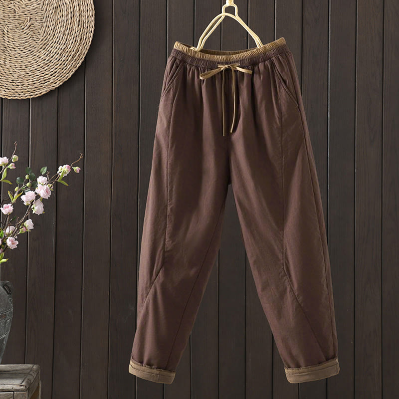 Pantalon thermique harem pour femme en coton uni Buddha Stones avec poches - Terre de sienne - US8-10，UK/AU12-14，EU40-42 (2XL) - image 5