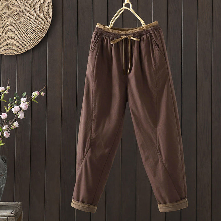 Pantalon thermique harem pour femme en coton uni Buddha Stones avec poches - Terre de sienne - US8-10，UK/AU12-14，EU40-42 (2XL) - image 5