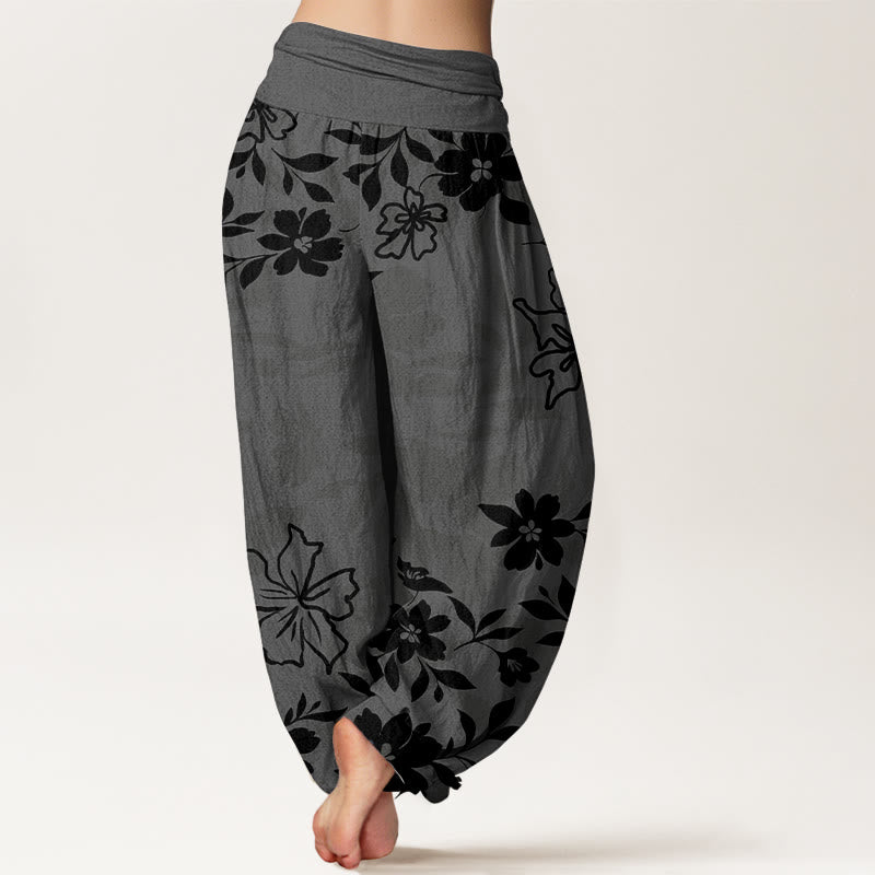Pantalon harem femme en coton rétro à motif floral et feuilles, taille élastique, avec Buddha Stones - image 6