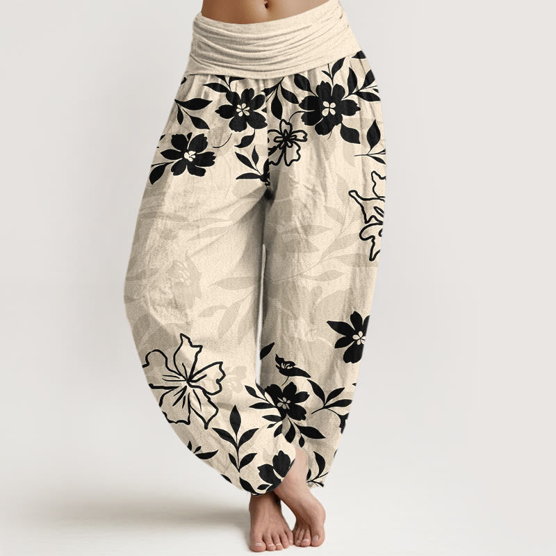 Pantalon harem femme en coton rétro à motif floral et feuilles, taille élastique, avec Buddha Stones - PapayaWhip - US16，UK/AU20，EU48 (3XL) - image 8