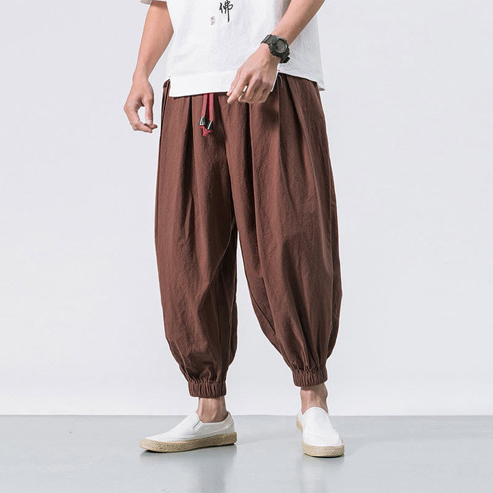 Pantalon décontracté en coton uni avec cordon de serrage et poches pour homme Buddha Stones - Chocolat - US/UK/AU46，EU56 (5XL) - image 26
