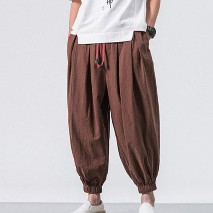 Pantalon décontracté en coton uni avec cordon de serrage et poches pour homme Buddha Stones - image 35
