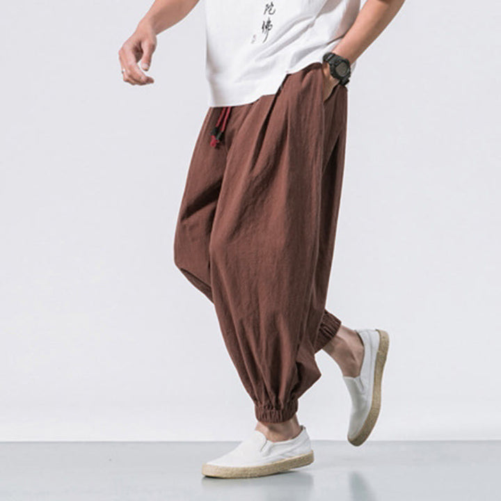 Pantalon décontracté en coton uni avec cordon de serrage et poches pour homme Buddha Stones - image 34