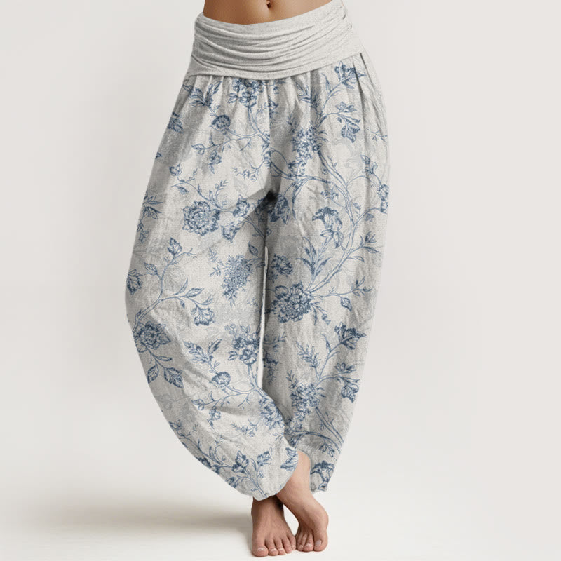 Pantalon harem à taille élastique pour femme, en coton à motif floral et Buddha Stones, couvrant entièrement la peau - Gainsboro - US16，UK/AU20，EU48 (3XL) - image 8