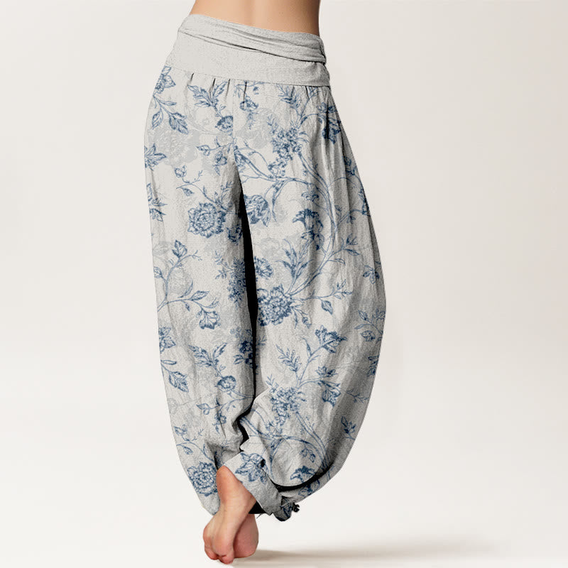 Pantalon harem à taille élastique pour femme, en coton à motif floral et Buddha Stones, couvrant entièrement la peau - image 9