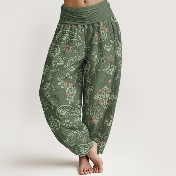Pantalon harem femme en coton à motif cachemire vintage Buddha Stones, taille élastique - Vert d'eau - US16，UK/AU20，EU48 (3XL) - image 0
