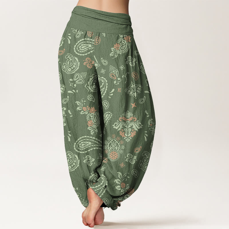 Pantalon harem femme en coton à motif cachemire vintage Buddha Stones, taille élastique - image 1