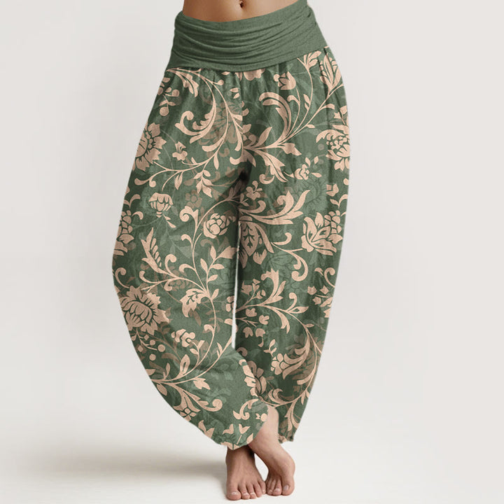 Pantalon harem à taille élastique pour femme, en coton, motif floral discret et luxueux avec Buddha Stones - Vert d'eau - US16，UK/AU20，EU48 (3XL) - image 0