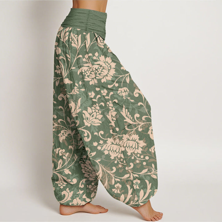Pantalon harem à taille élastique pour femme, en coton, motif floral discret et luxueux avec Buddha Stones - image 2