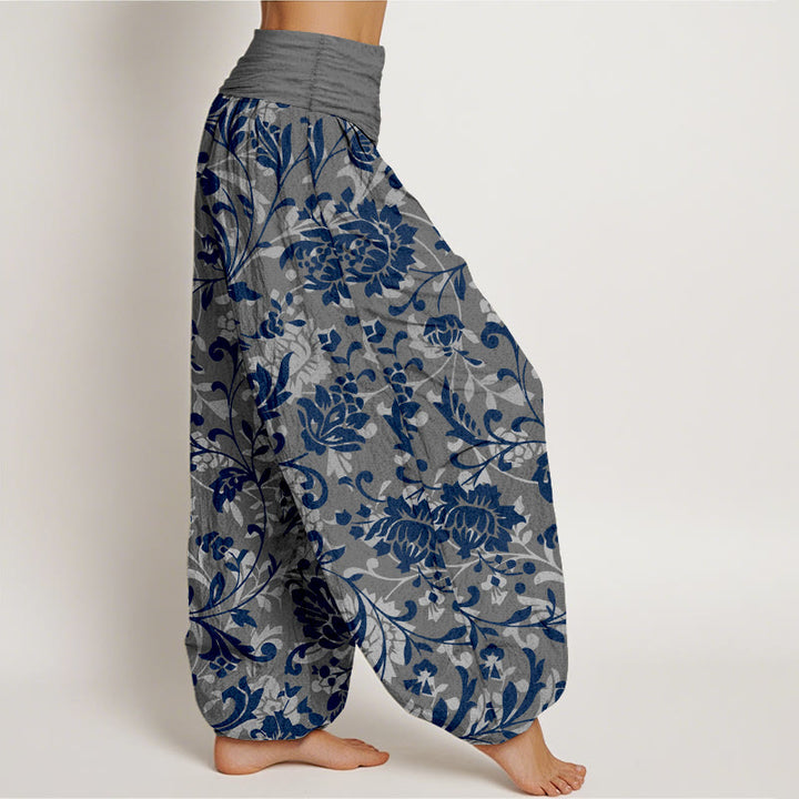 Pantalon harem à taille élastique pour femme, en coton, motif floral discret et luxueux avec Buddha Stones - image 7