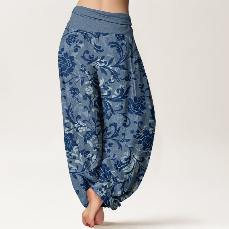 Pantalon harem à taille élastique pour femme, en coton, motif floral discret et luxueux avec Buddha Stones - image 9