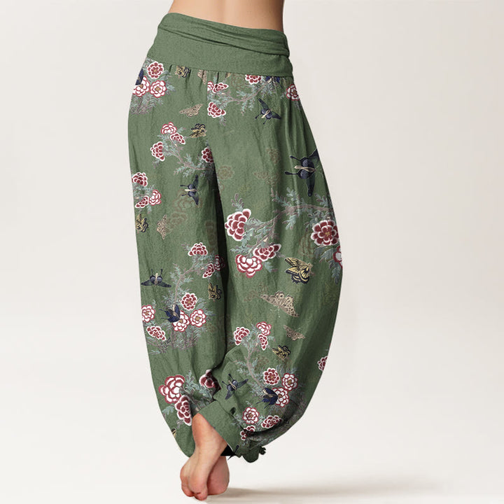 Pantalon harem à taille élastique pour femme, orné de Buddha Stones, de fleurs de coton, de feuilles et de papillons - image 6