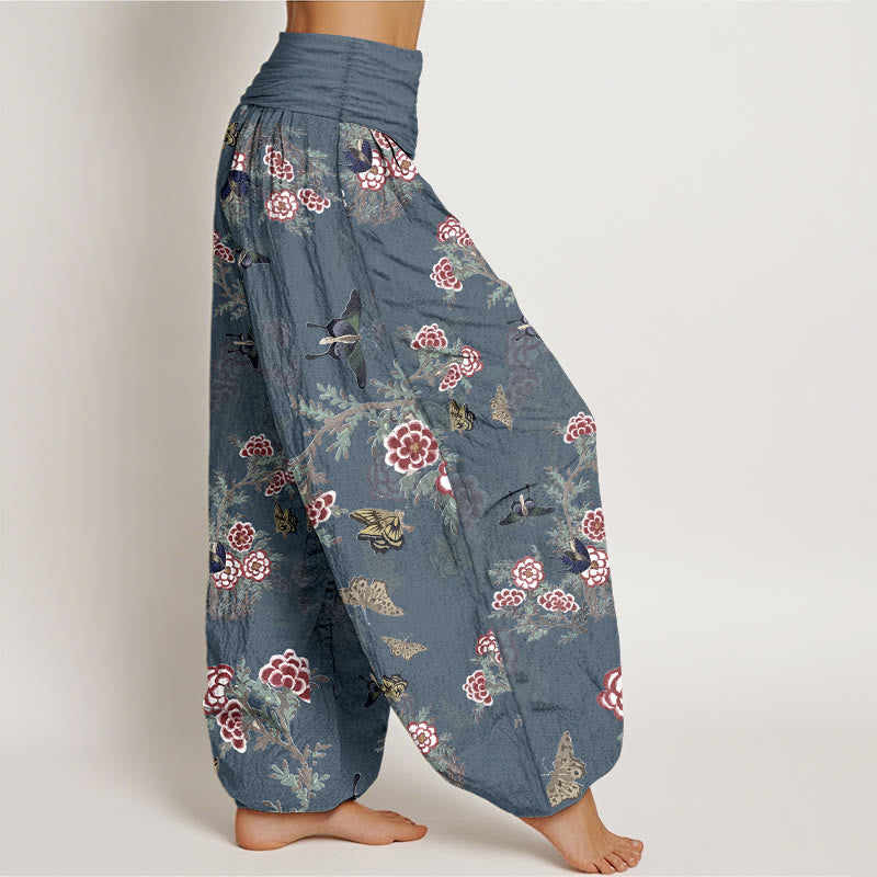 Pantalon harem à taille élastique pour femme, orné de Buddha Stones, de fleurs de coton, de feuilles et de papillons - image 10