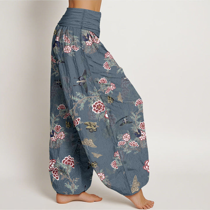 Pantalon harem à taille élastique pour femme, orné de Buddha Stones, de fleurs de coton, de feuilles et de papillons - image 10