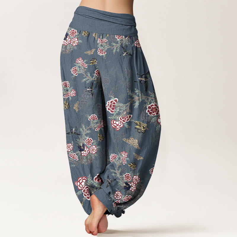 Pantalon harem à taille élastique pour femme, orné de Buddha Stones, de fleurs de coton, de feuilles et de papillons - image 9