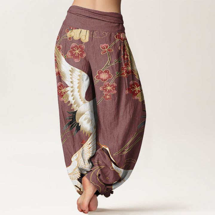 Pantalon sarouel taille élastique pour femme, motif Buddha Stones, grues, fleurs et nuages ​​de bon augure - image 6