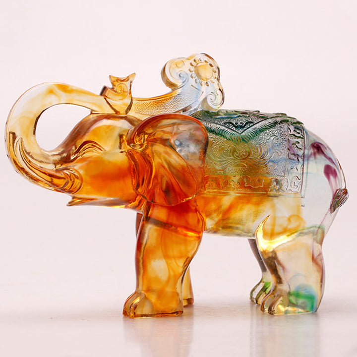 Buddha Stones, cristal Liuli fait main, éléphant, œuvre d'art, sagesse, richesse, décoration intérieure - Poignée en forme d'éléphant Ruyi 23,8*10*14,5 cm - image 6