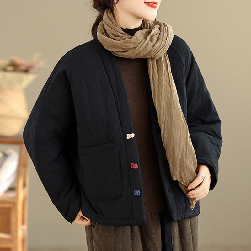 Veste thermique d'hiver à manches longues en coton pour femme, avec poches, Buddha Stones - Noir - US14，UK/AU18，EU46 (2XL) - image 0